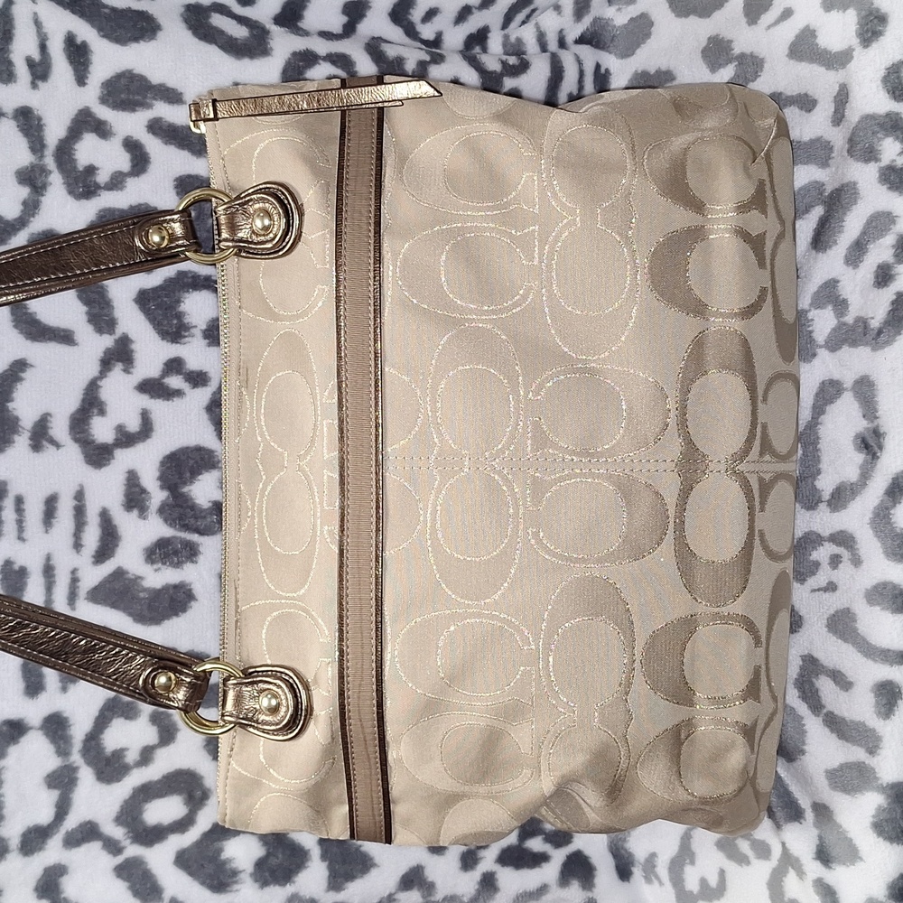 Coach Signature C Beige and Bronze Tote with Gold Shimmer - Picture 3 of 13